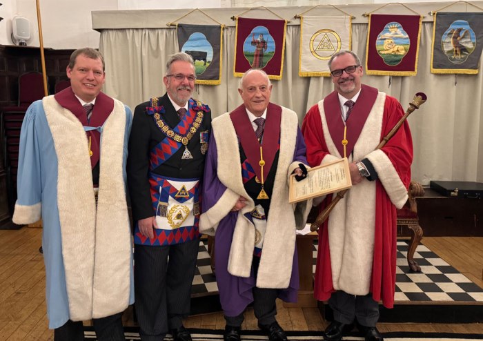 Errol Uttridge receiving his Certificate of Service to Royal Arch Masonry